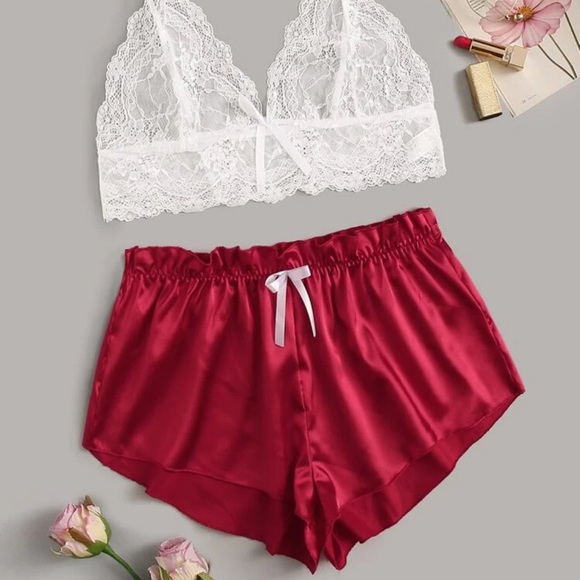 SHEIN Other - Plus Floral Lace Cami Top With Satin Shorts